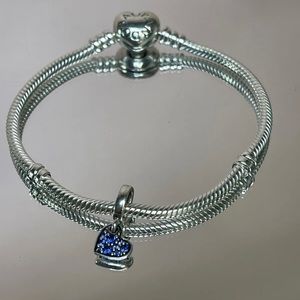 Pandora Bracelet Heart Snap  Solid Sterling Silver Two Heart Shaped Charms.